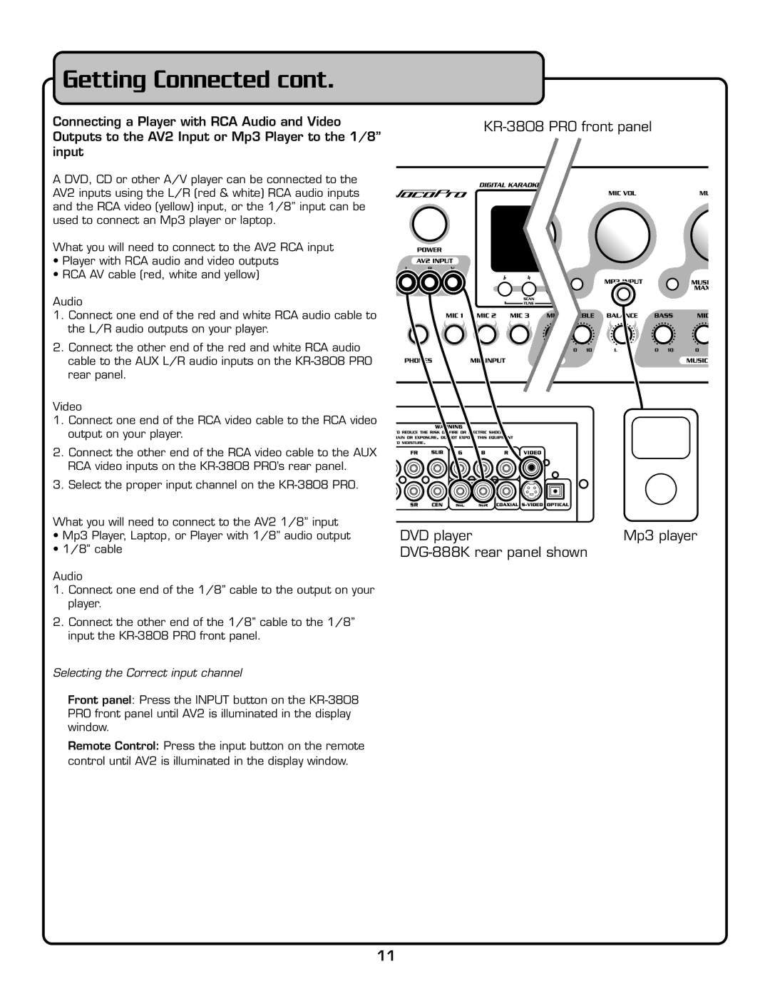 VocoPro KR-3808 PRO owner manual Getting Connected 