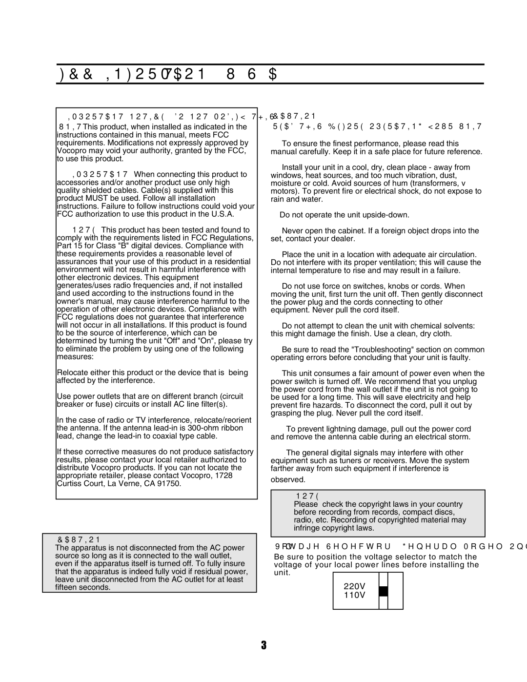 VocoPro MEDIA-JUKEBOX40 owner manual FCC Information U.S.A 