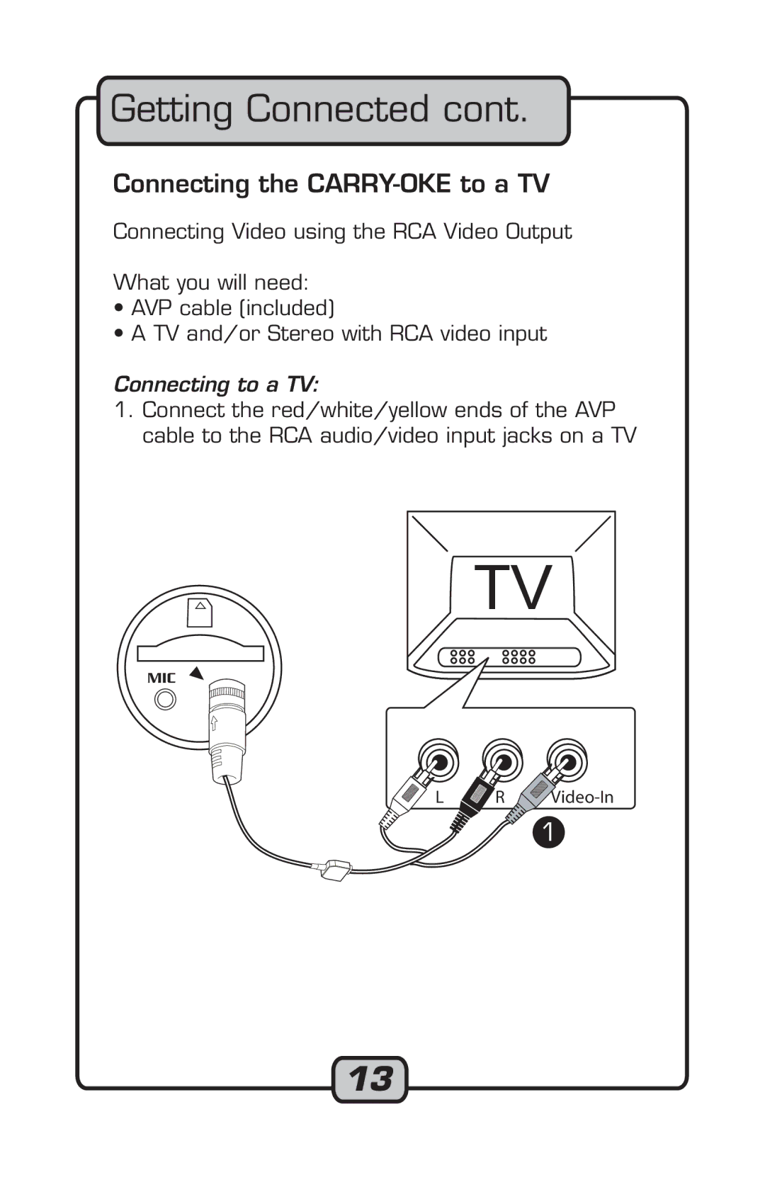 VocoPro Microphone manual Connecting the CARRY-OKE to a TV, Connecting to a TV 