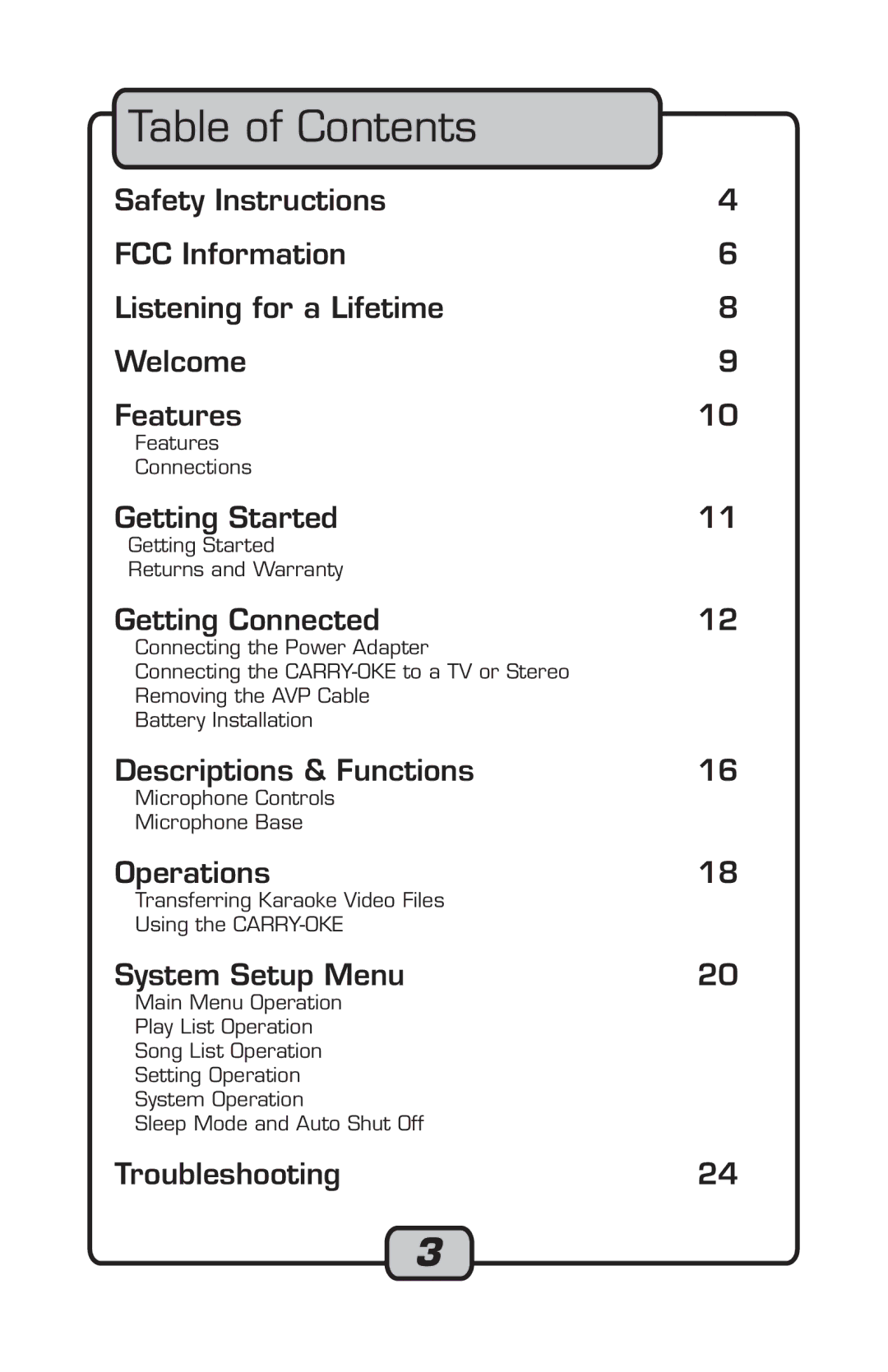 VocoPro Microphone manual Table of Contents 