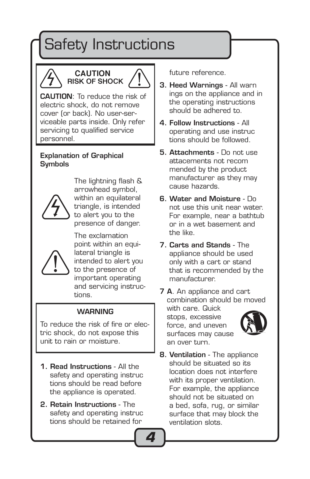 VocoPro Microphone manual Safety Instructions, Risk of Shock 