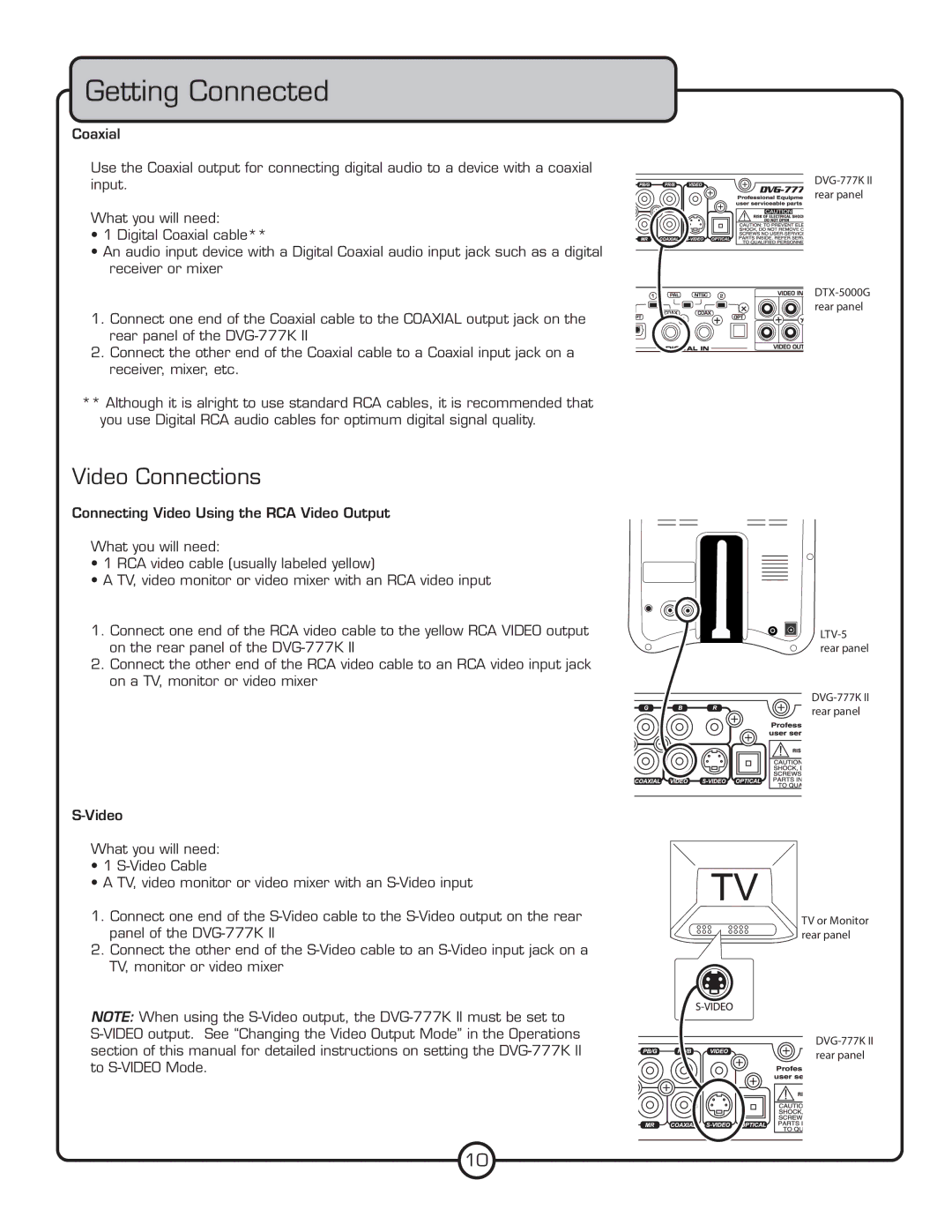 VocoPro DVG-777K II, Multi-Format USB/DVD/CD+G Karaoke Player owner manual Video Connections 