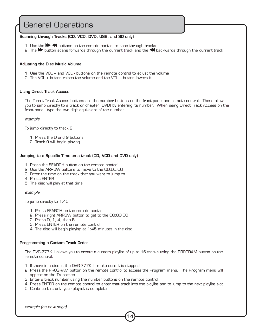 VocoPro DVG-777K II, Multi-Format USB/DVD/CD+G Karaoke Player owner manual Example on next 