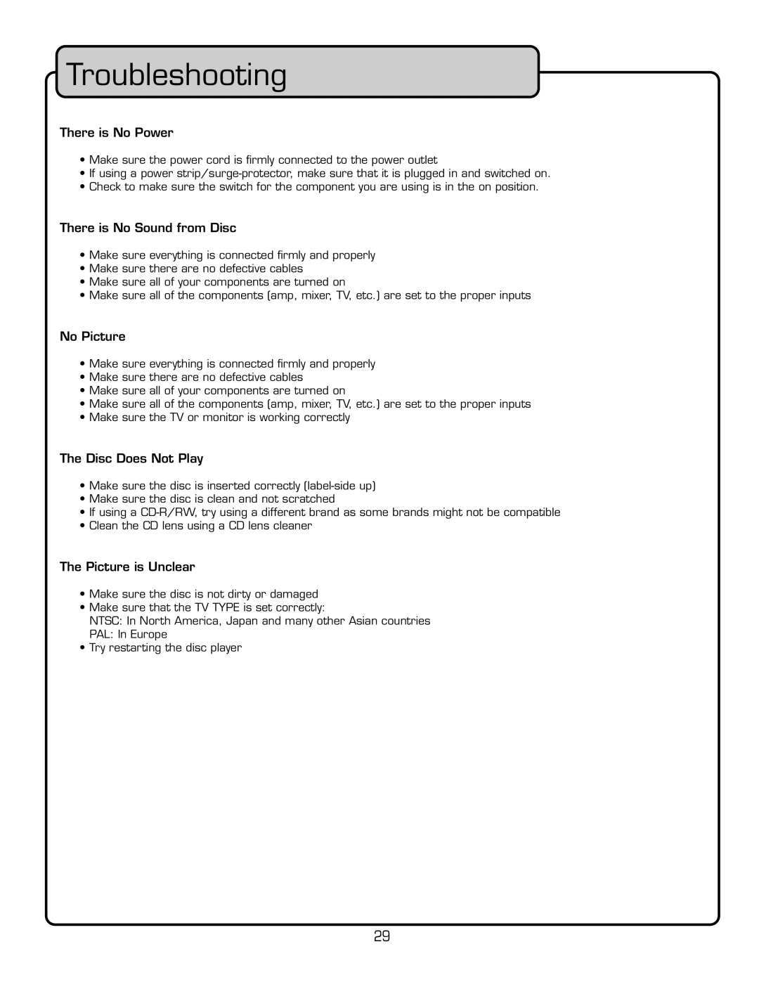 VocoPro PA-MAN manual 4ROUBLESHOOTING 