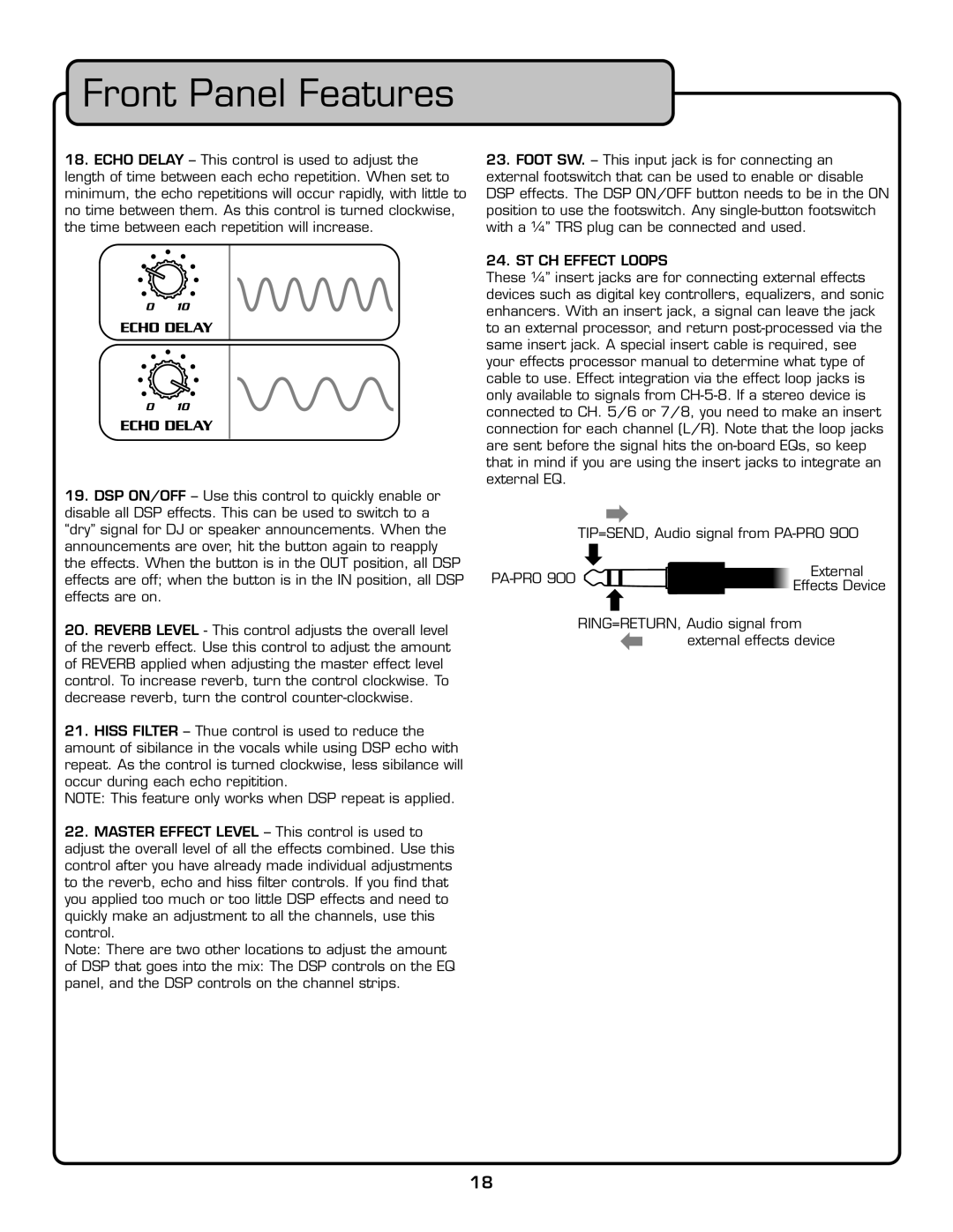 VocoPro PA-PRO 900 owner manual ST CH Effect Loops 