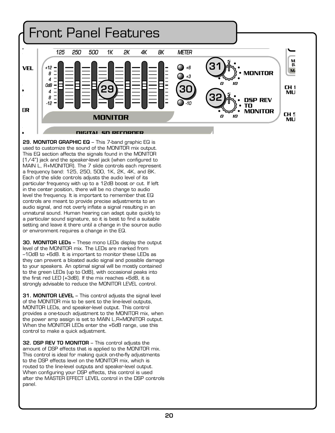 VocoPro PA-PRO 900 owner manual Front Panel Features 