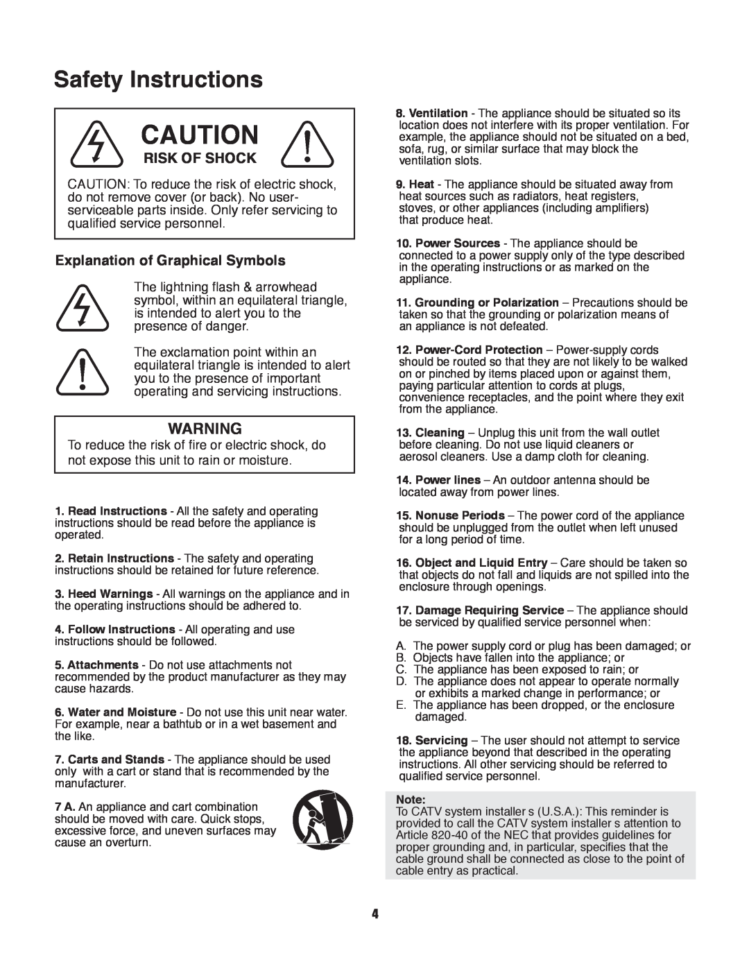 VocoPro PIANO-5 owner manual Safety Instructions, Risk Of Shock, Explanation of Graphical Symbols 