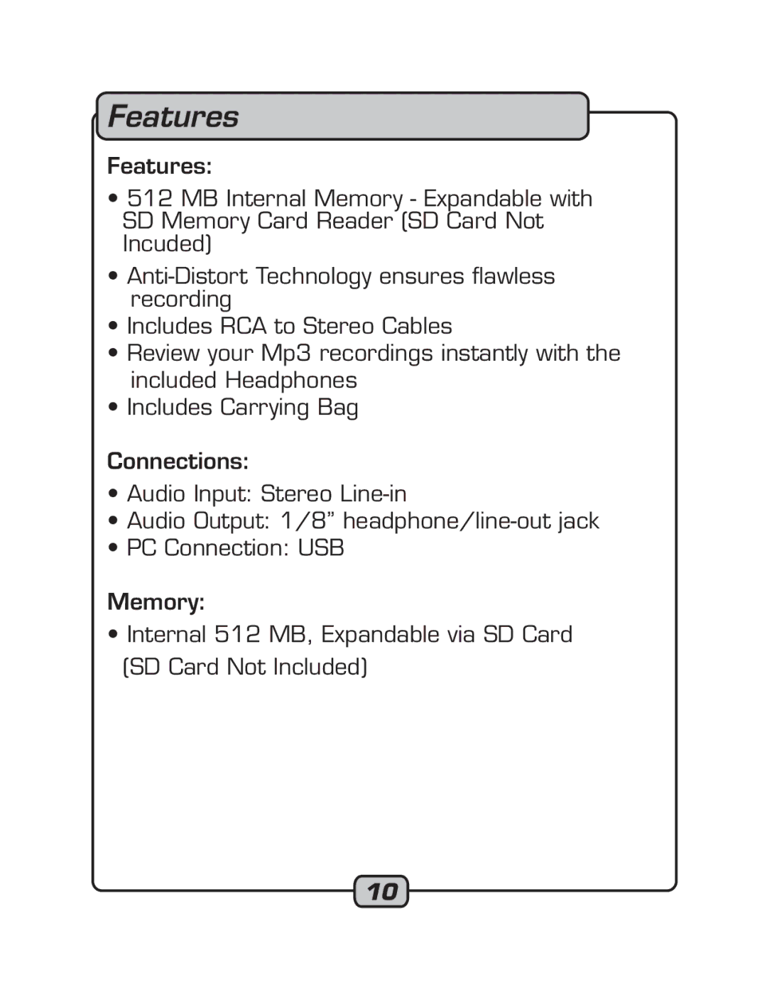 VocoPro RECODE-1 manual Features 