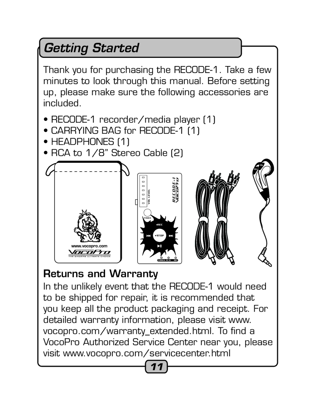 VocoPro RECODE-1 manual Getting Started 