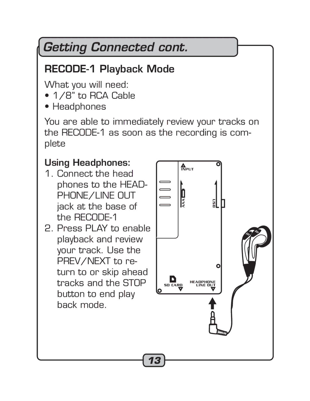 VocoPro manual RECODE-1 Playback Mode 