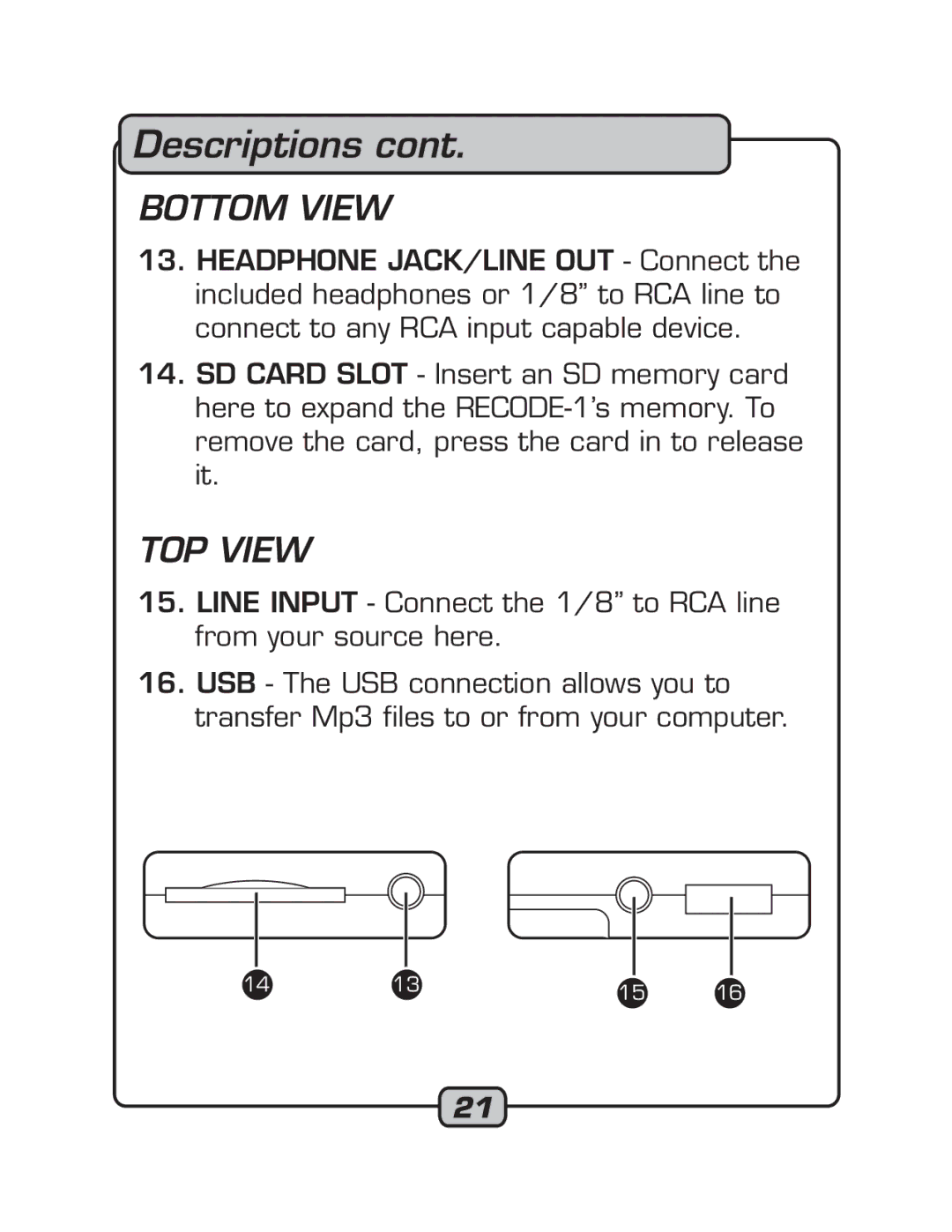 VocoPro RECODE-1 manual Bottom View 