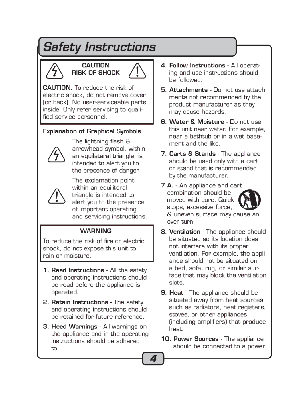 VocoPro RECODE-1 manual Safety Instructions, Risk of Shock 