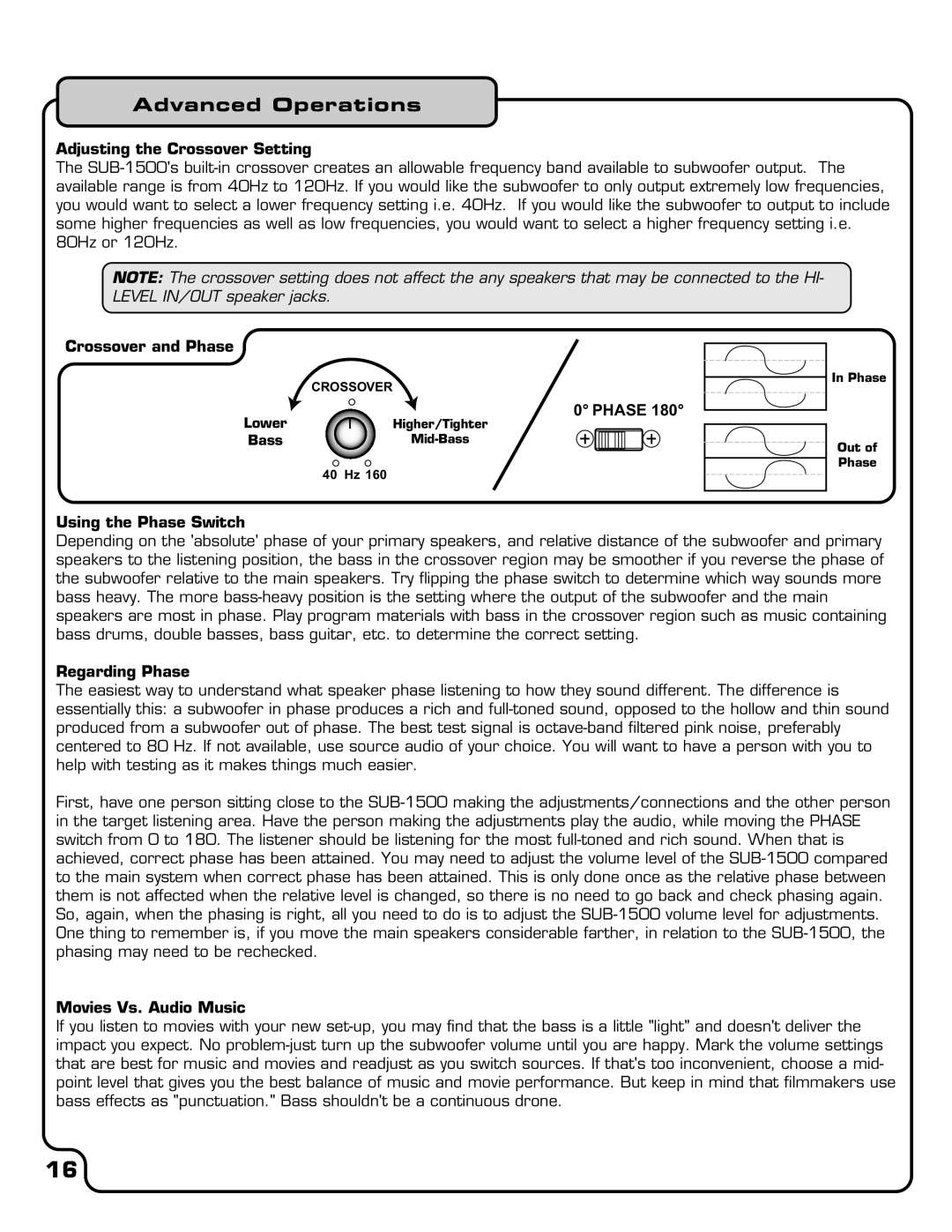 VocoPro SUB-1500 owner manual Advanced Operations 