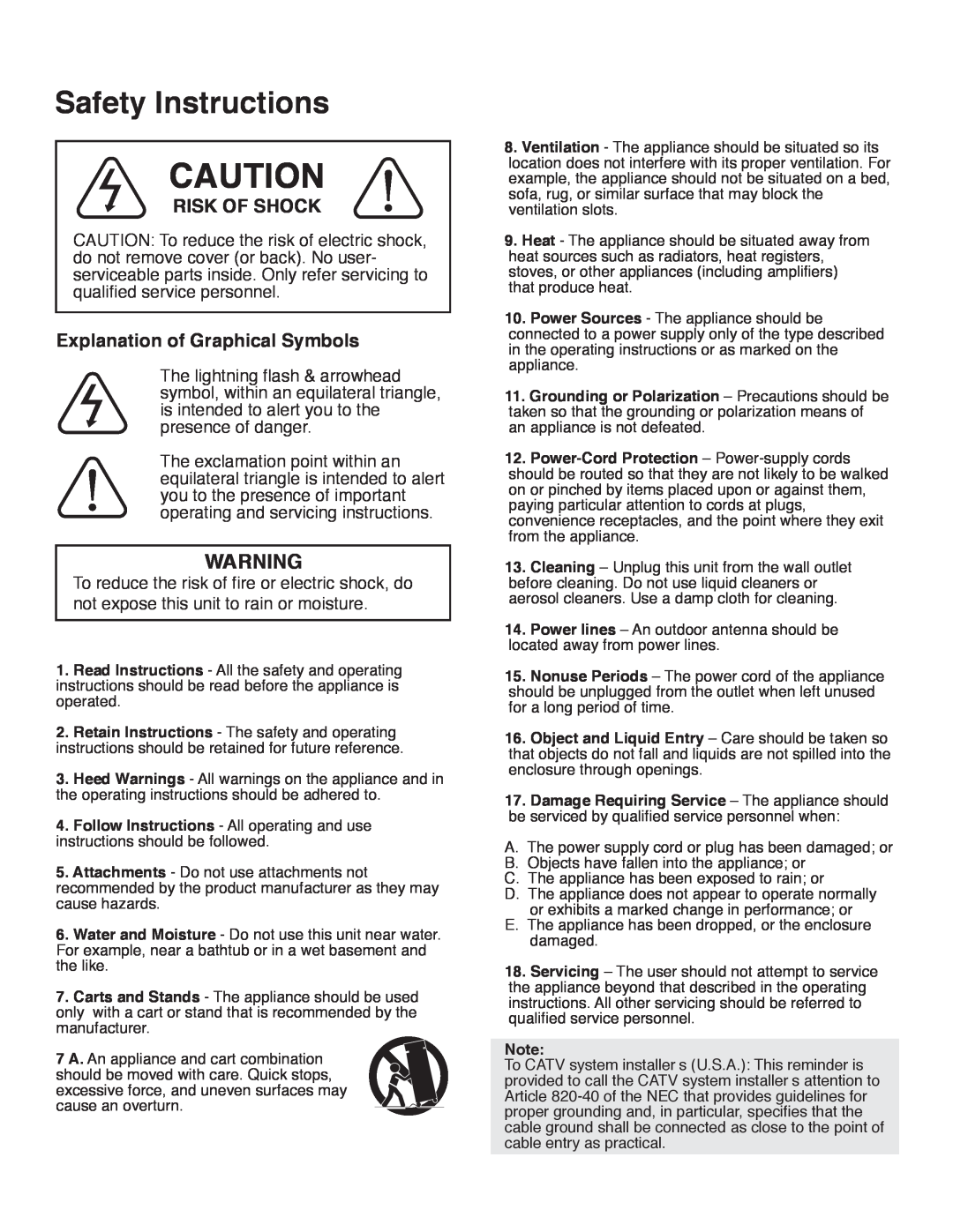VocoPro UFO-800 specifications Safety Instructions, Risk Of Shock, Explanation of Graphical Symbols 