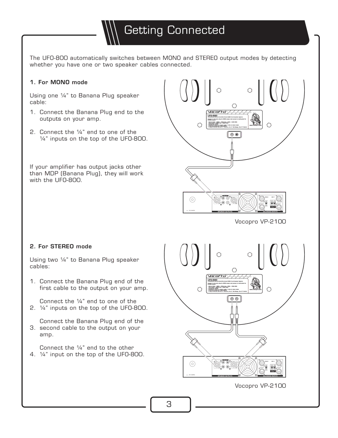 VocoPro UFO-800 specifications Getting Connected 