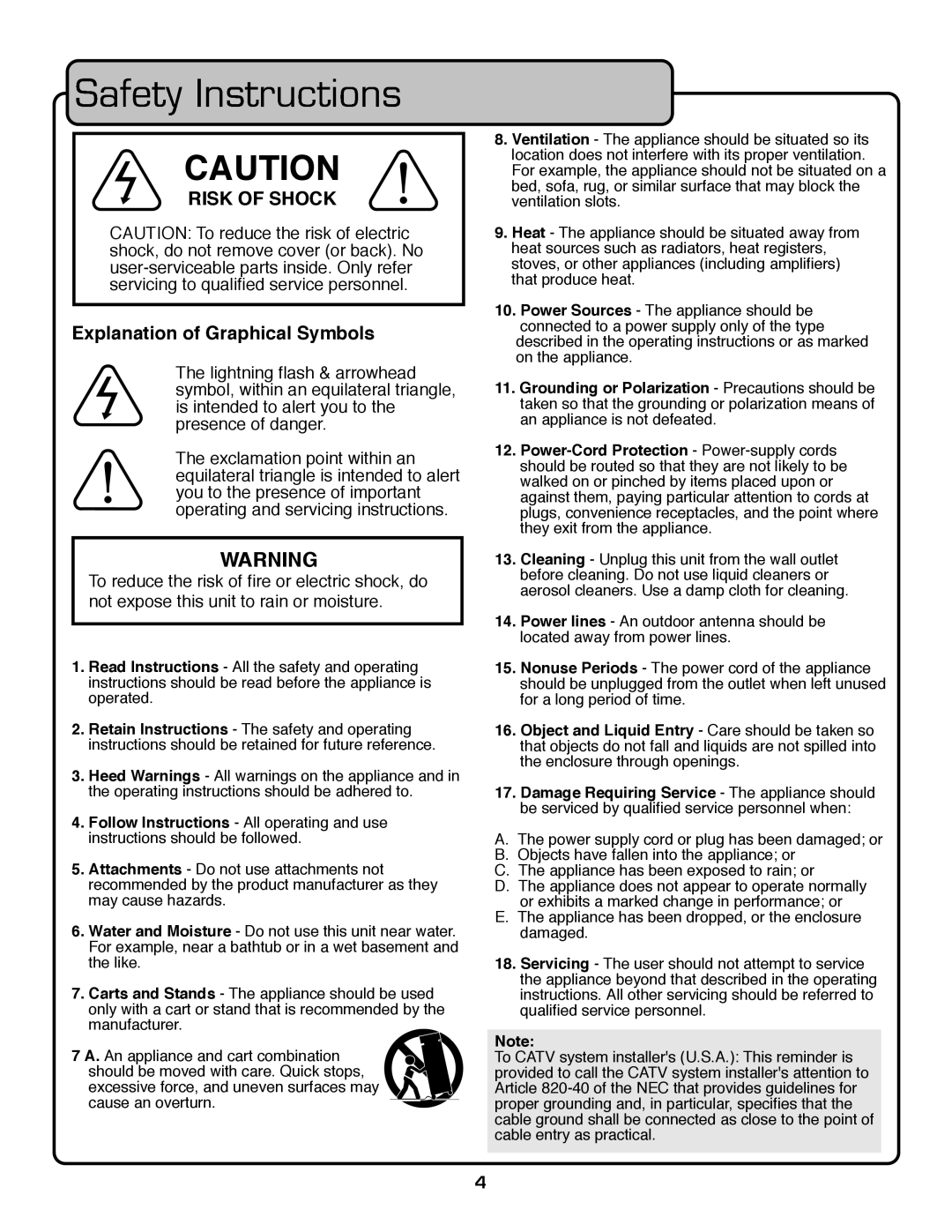 VocoPro UHF-18 owner manual Risk of Shock 