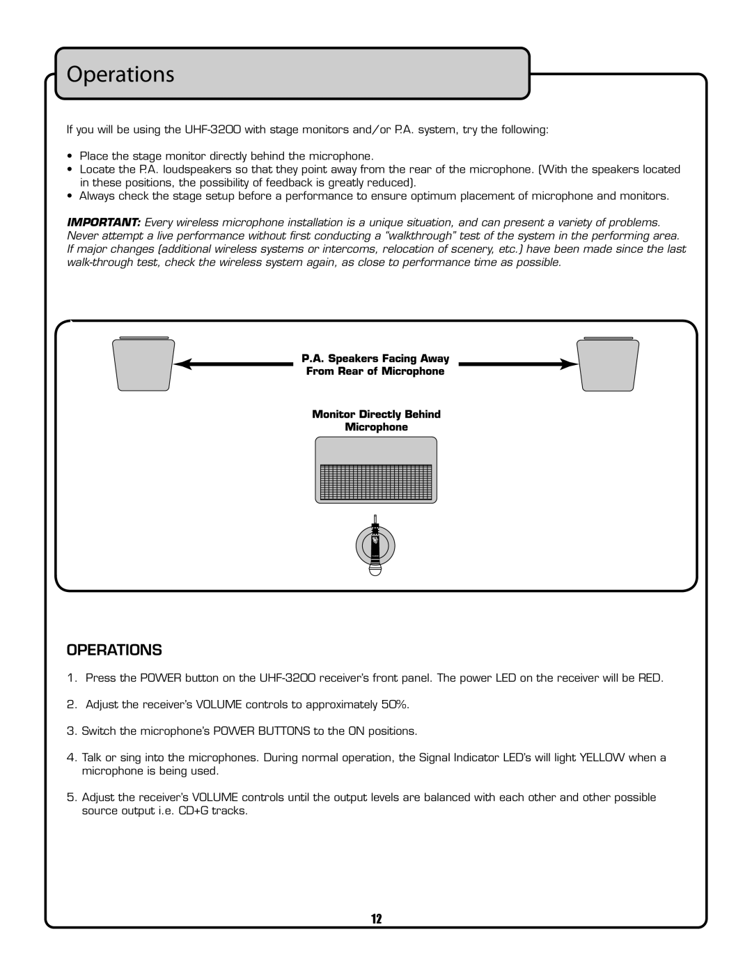 VocoPro UHF-3200 owner manual Operations 