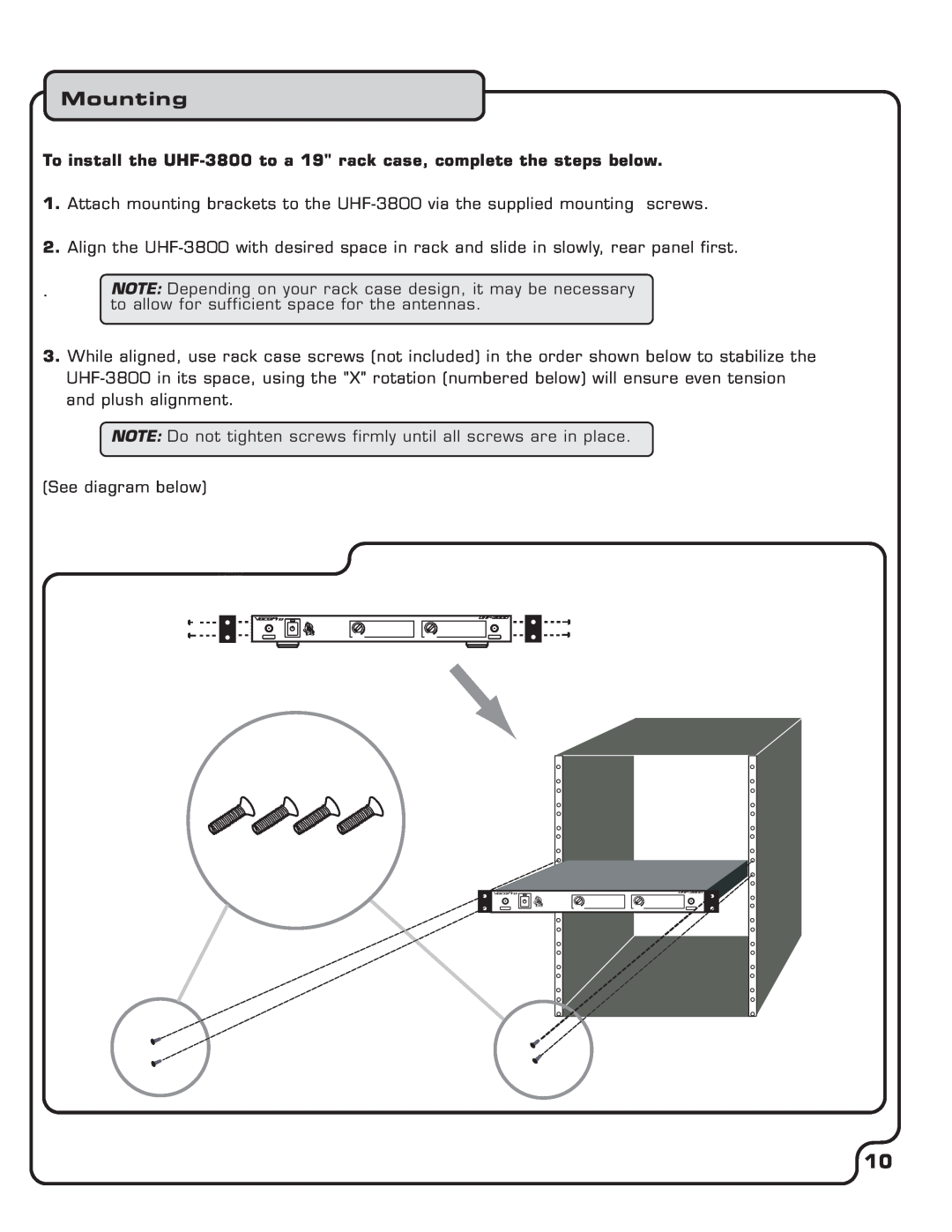 VocoPro UHF-3800 manual Mounting 