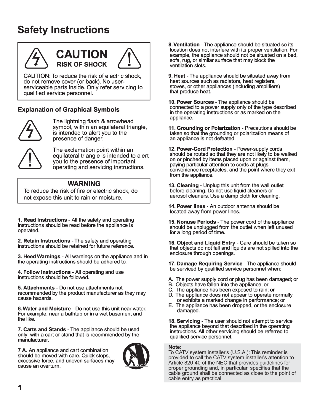 VocoPro UHF-3800 manual Risk Of Shock, Explanation of Graphical Symbols, Safety Instructions 