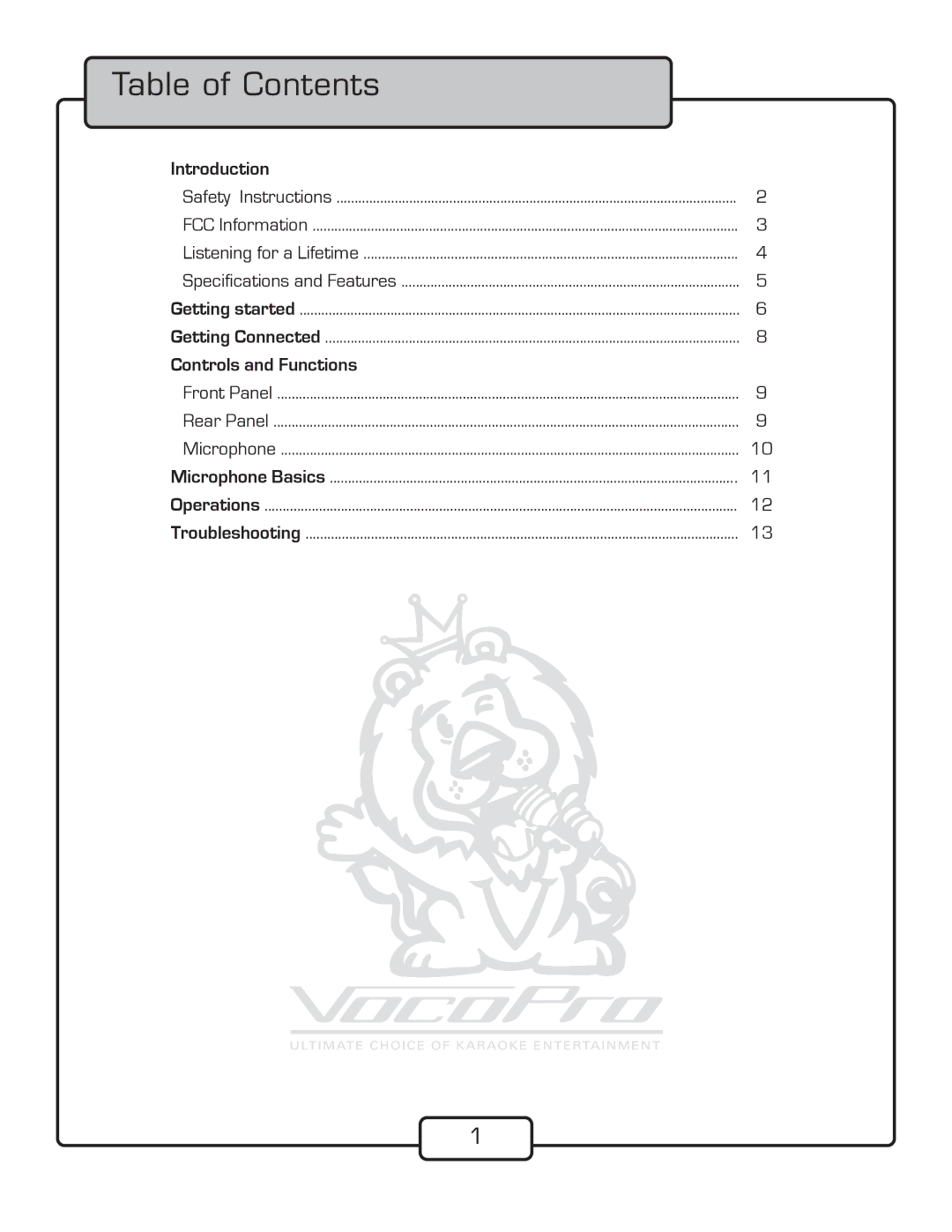 VocoPro UHF-388 owner manual Table of Contents 