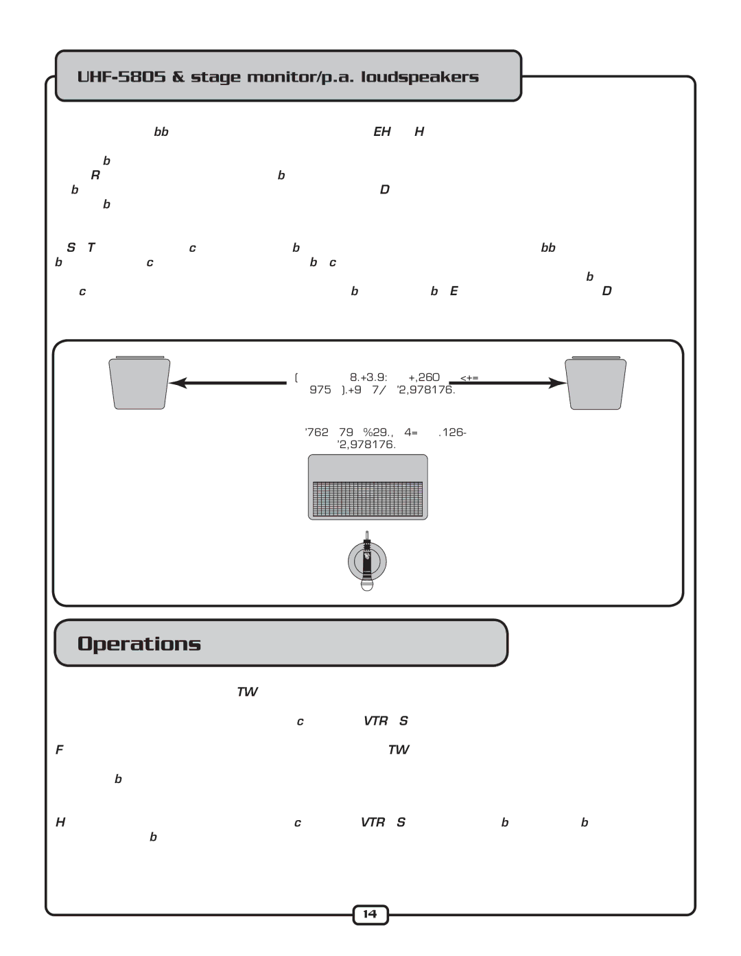 VocoPro dimensions Perations, UHF-5805 & stage monitor/p.a. loudspeakers 