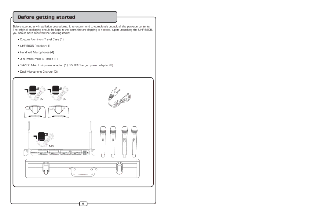 VocoPro UHF-5805 dimensions Before getting started 