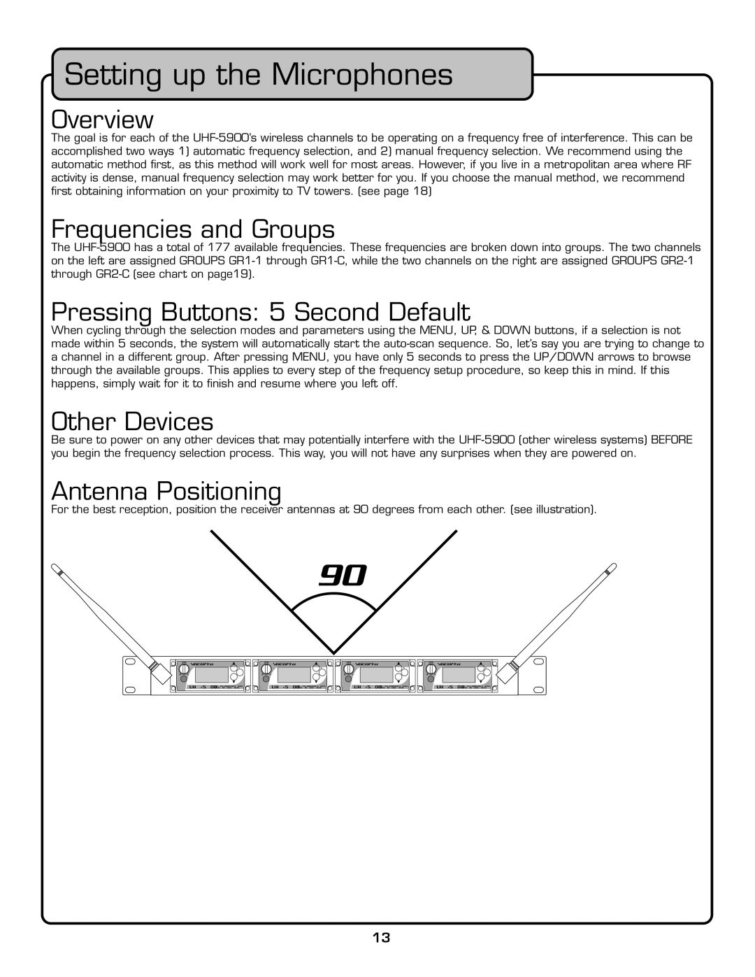 VocoPro UHF-5900 owner manual Setting up the Microphones 