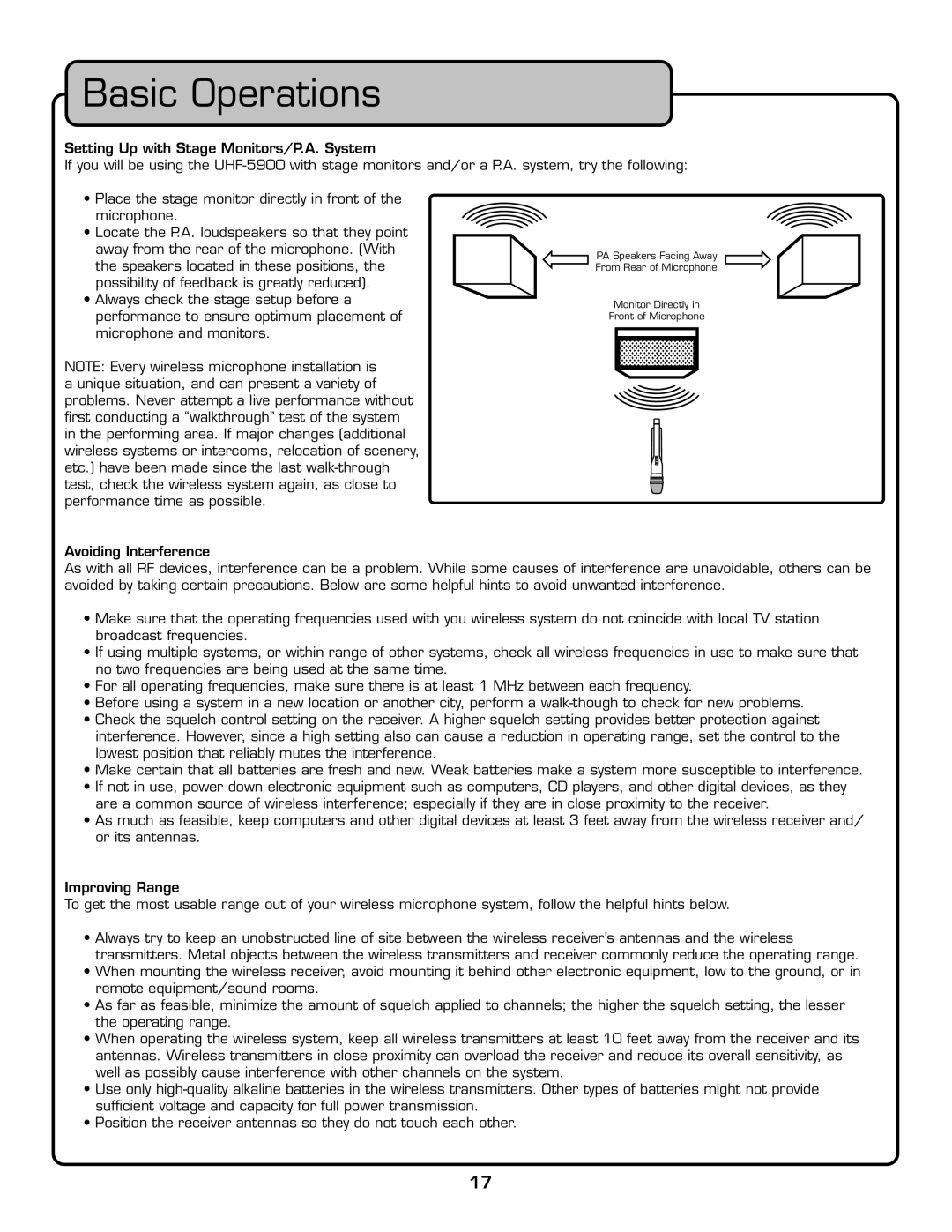 VocoPro UHF-5900 owner manual Basic Operations 