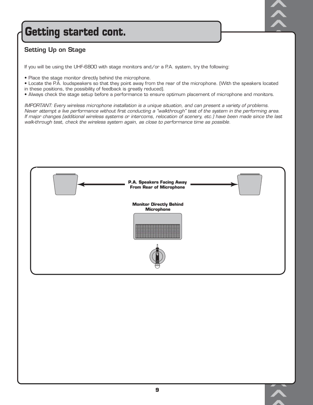 VocoPro UHF-6800 owner manual Setting Up on Stage 