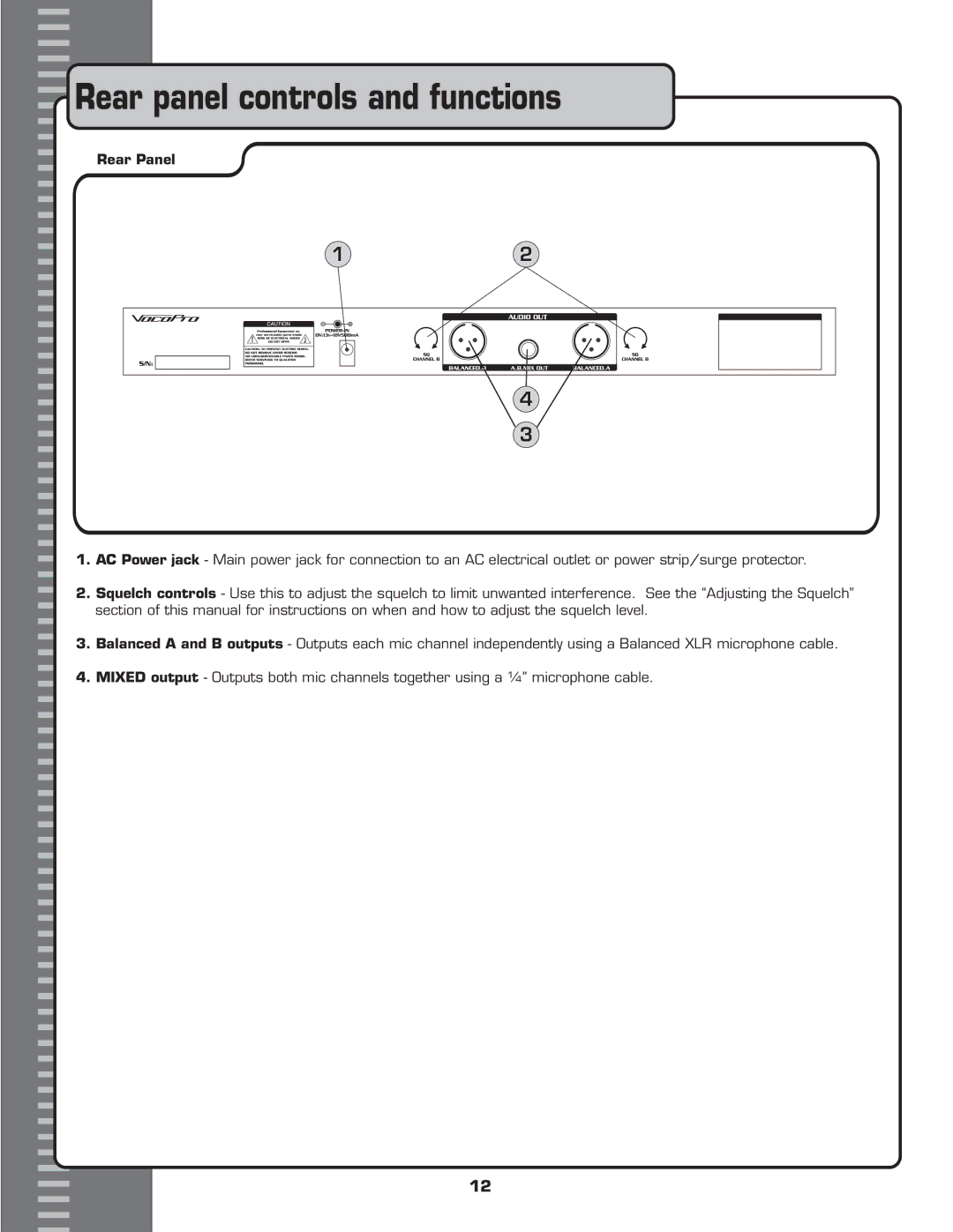 VocoPro UHF-6800 owner manual Rear panel controls and functions, Rear Panel 