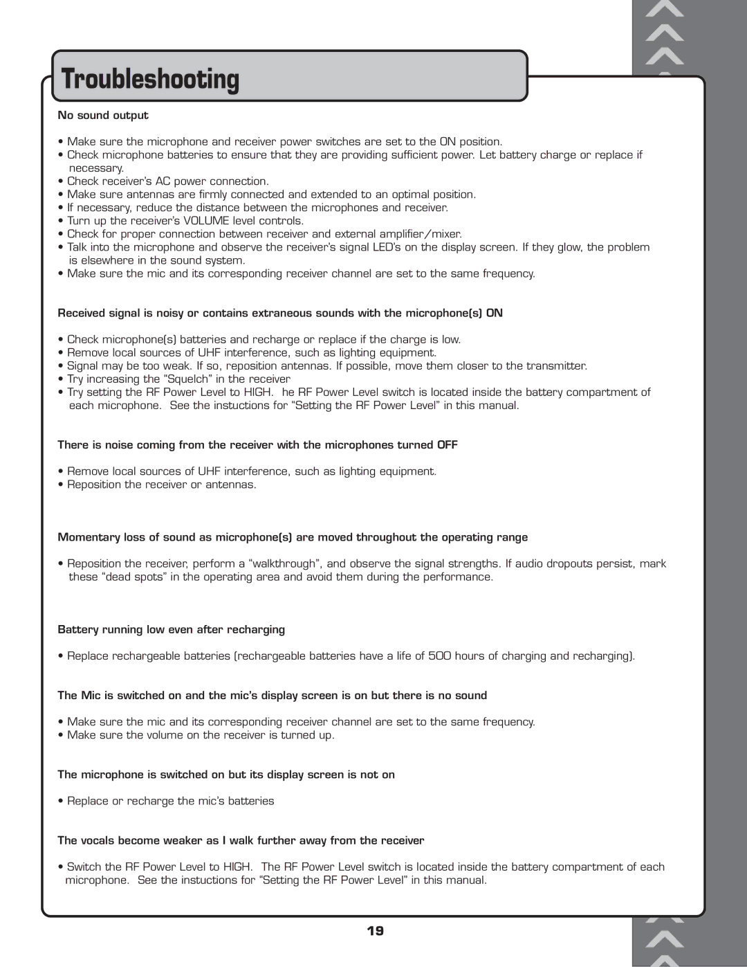 VocoPro UHF-6800 owner manual Troubleshooting 