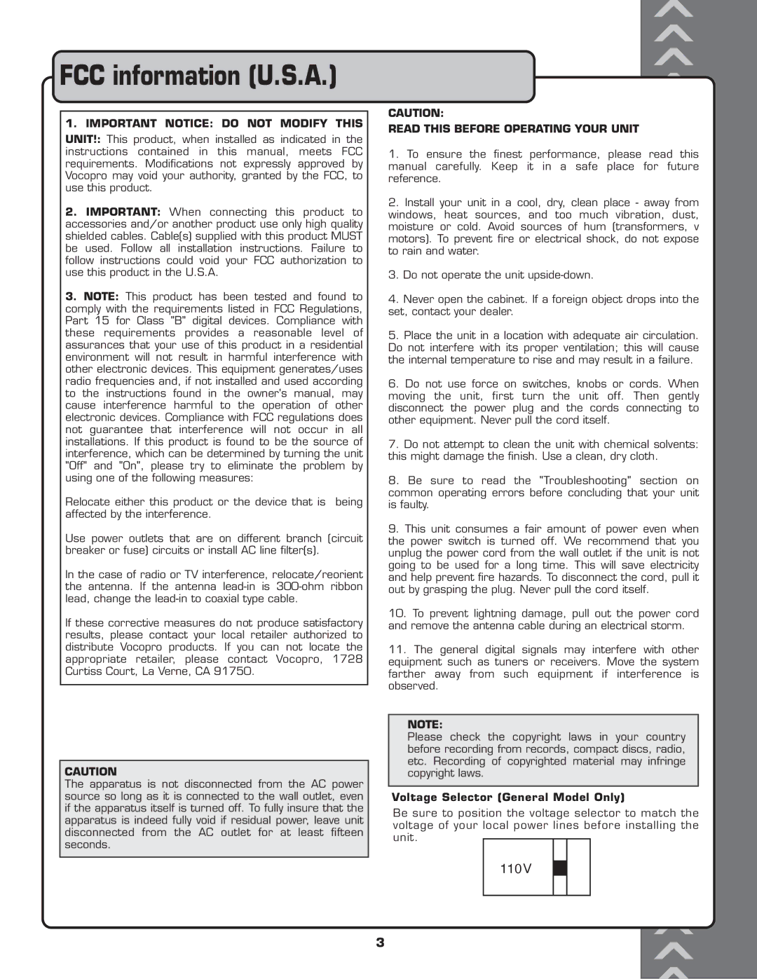 VocoPro UHF-6800 owner manual 110V 