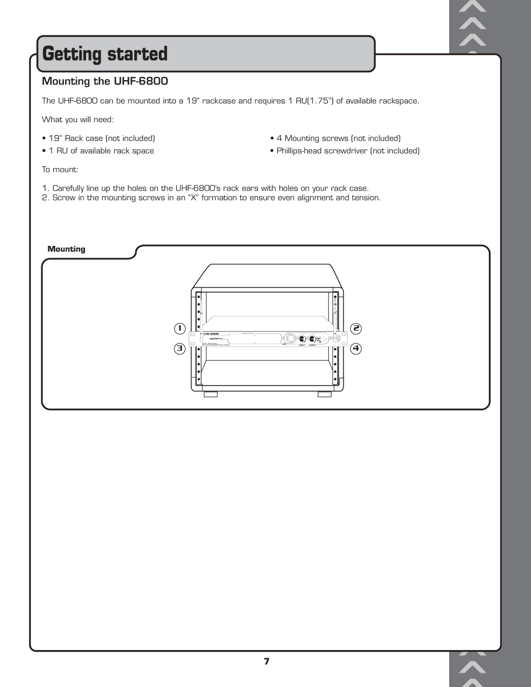 VocoPro owner manual Getting started, Mounting the UHF-6800 