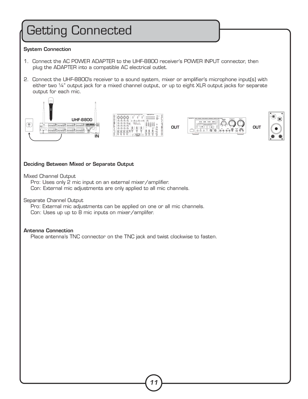 VocoPro UHF-8800 owner manual Getting Connected 