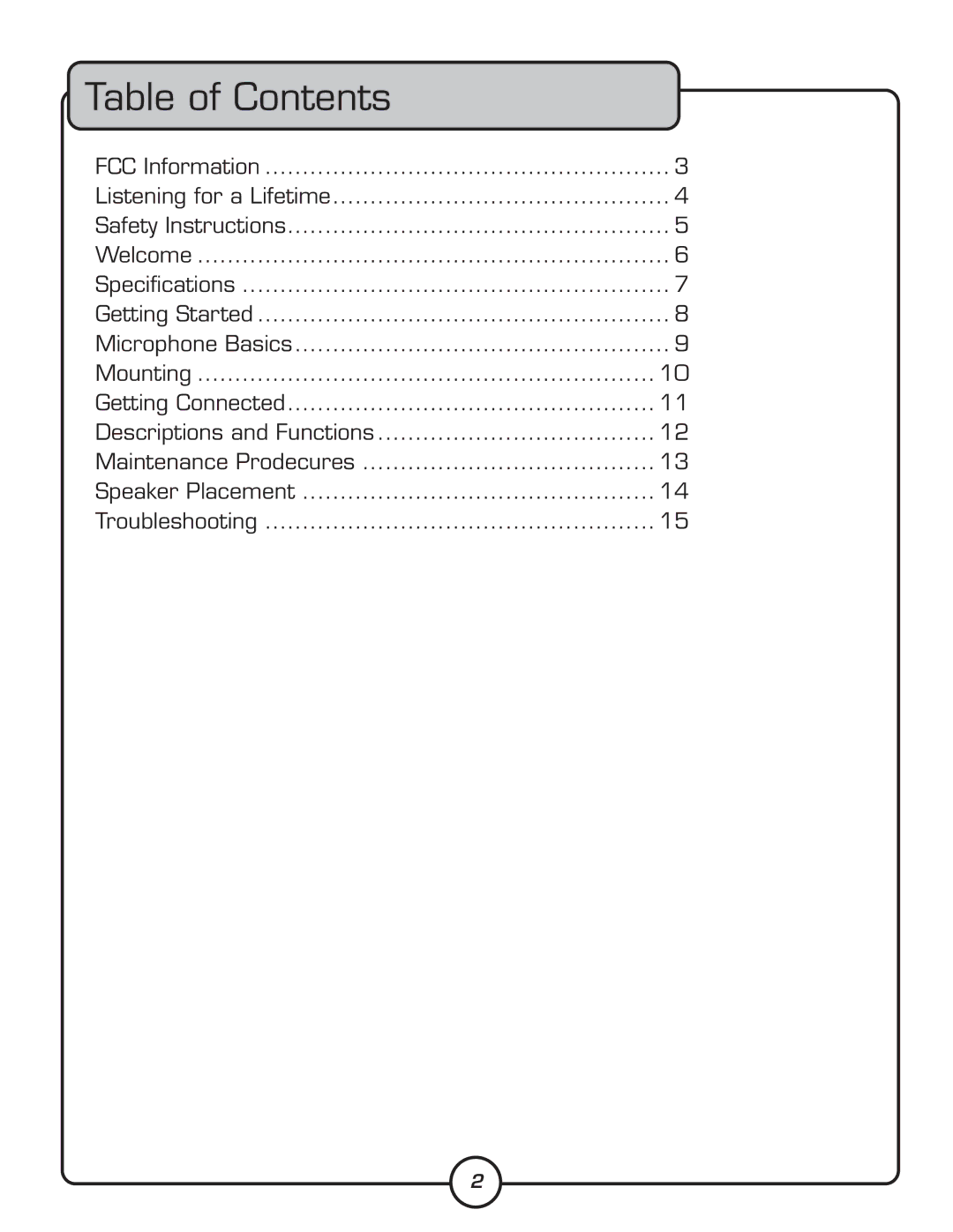 VocoPro UHF-8800 owner manual Table of Contents 