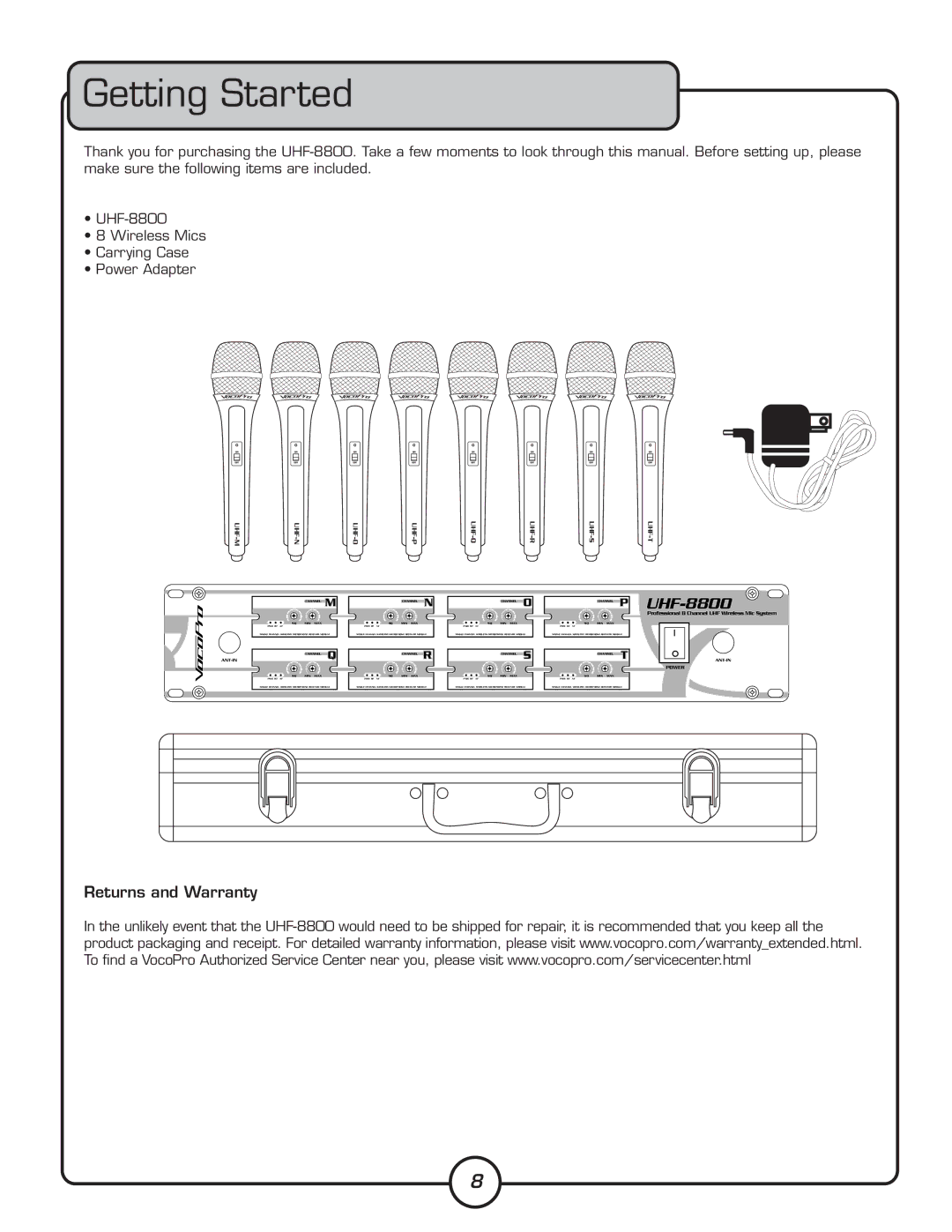 VocoPro UHF-8800 owner manual Getting Started 