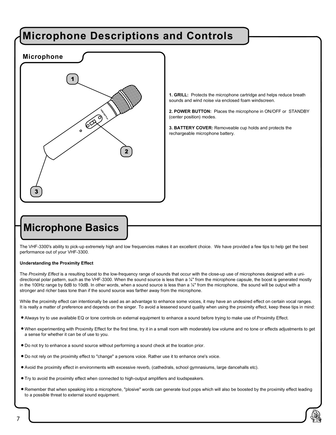 VocoPro VHF-3300 owner manual Microphone Descriptions and Controls, Microphone Basics, Understanding the Proximity Effect 