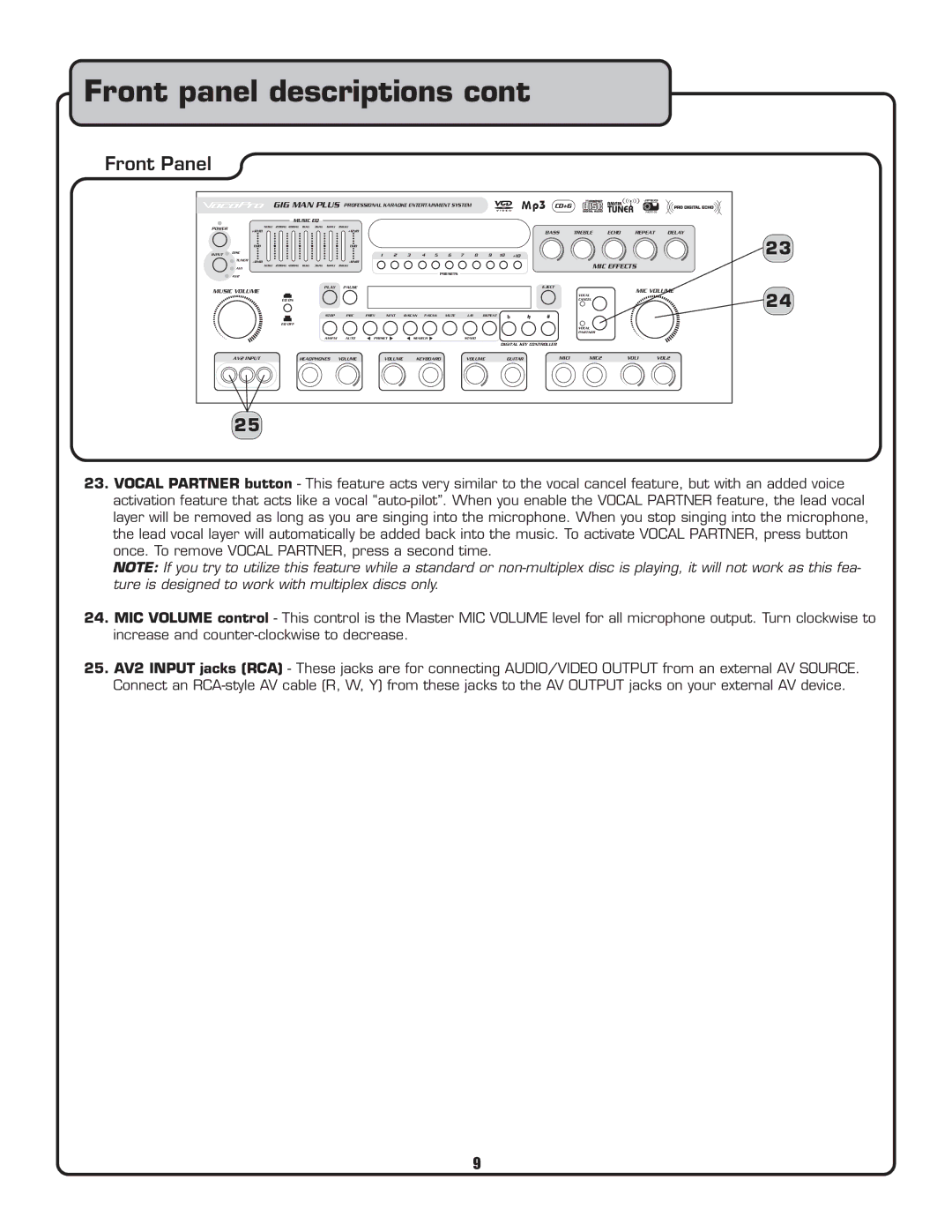 VocoPro Voco user guide portable speaker owner manual GIG MAN Plus Professional Karaoke Entertainment System 