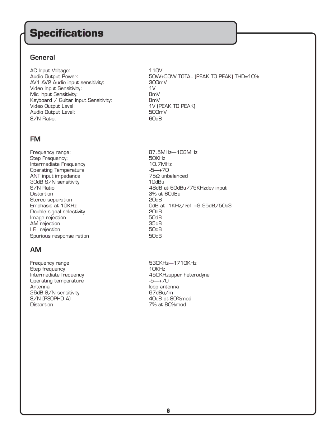 VocoPro Voco user guide portable speaker owner manual Speciﬁcations, General 