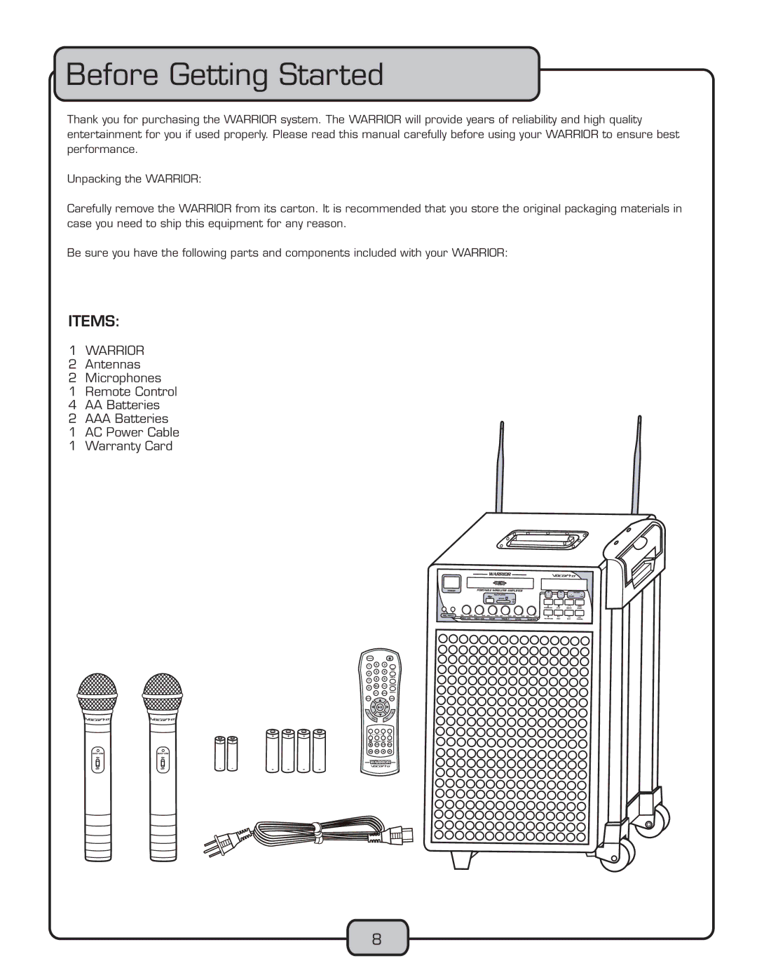 VocoPro WARRIOR manual IvœÀiÊiÌÌˆ˜Ê-ÌÀÌi`, / 