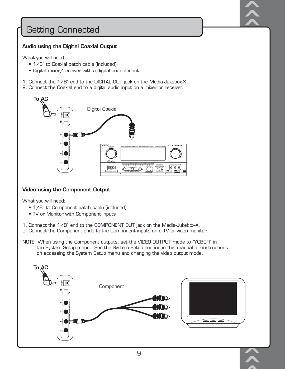 VocoPro manual Õ`ˆœÊÕÃˆ˜ÊÌ…iÊˆˆÌÊ œÝˆÊÕÌ«ÕÌ, ˆ`iœÊÕÃˆ˜ÊÌ…iÊ œ“«œ˜i˜ÌÊÕÌ«ÕÌÊ, $Igitali#Oaxial, #Omponent 