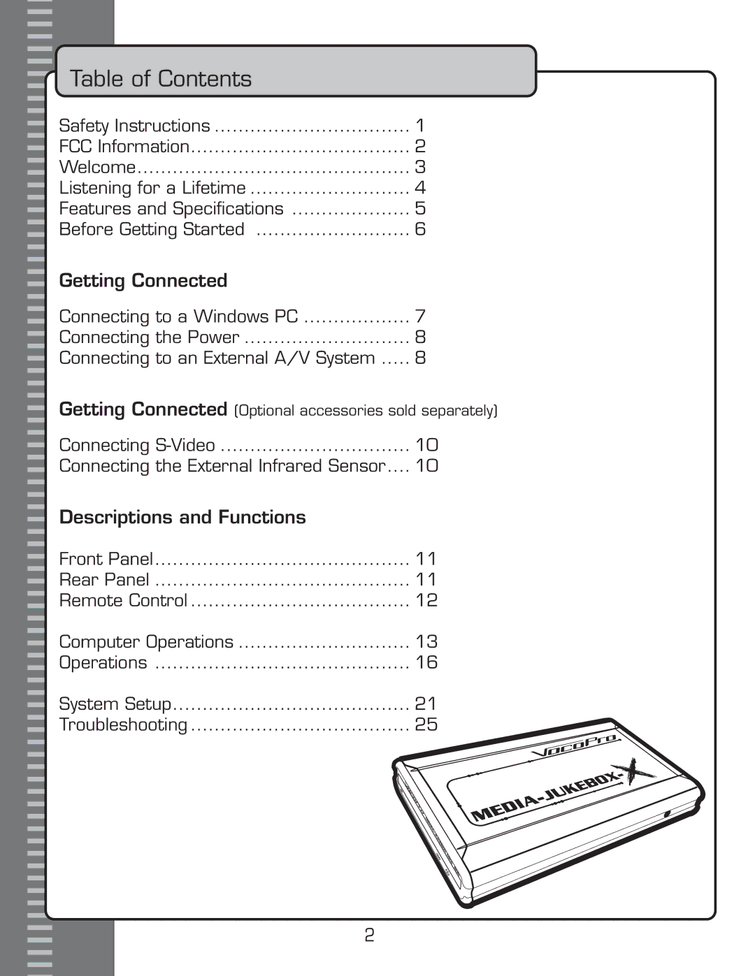 VocoPro x manual 4ABLE OFE#ONTENTS, iÌÌˆ˜Ê œ˜˜iVÌi` 