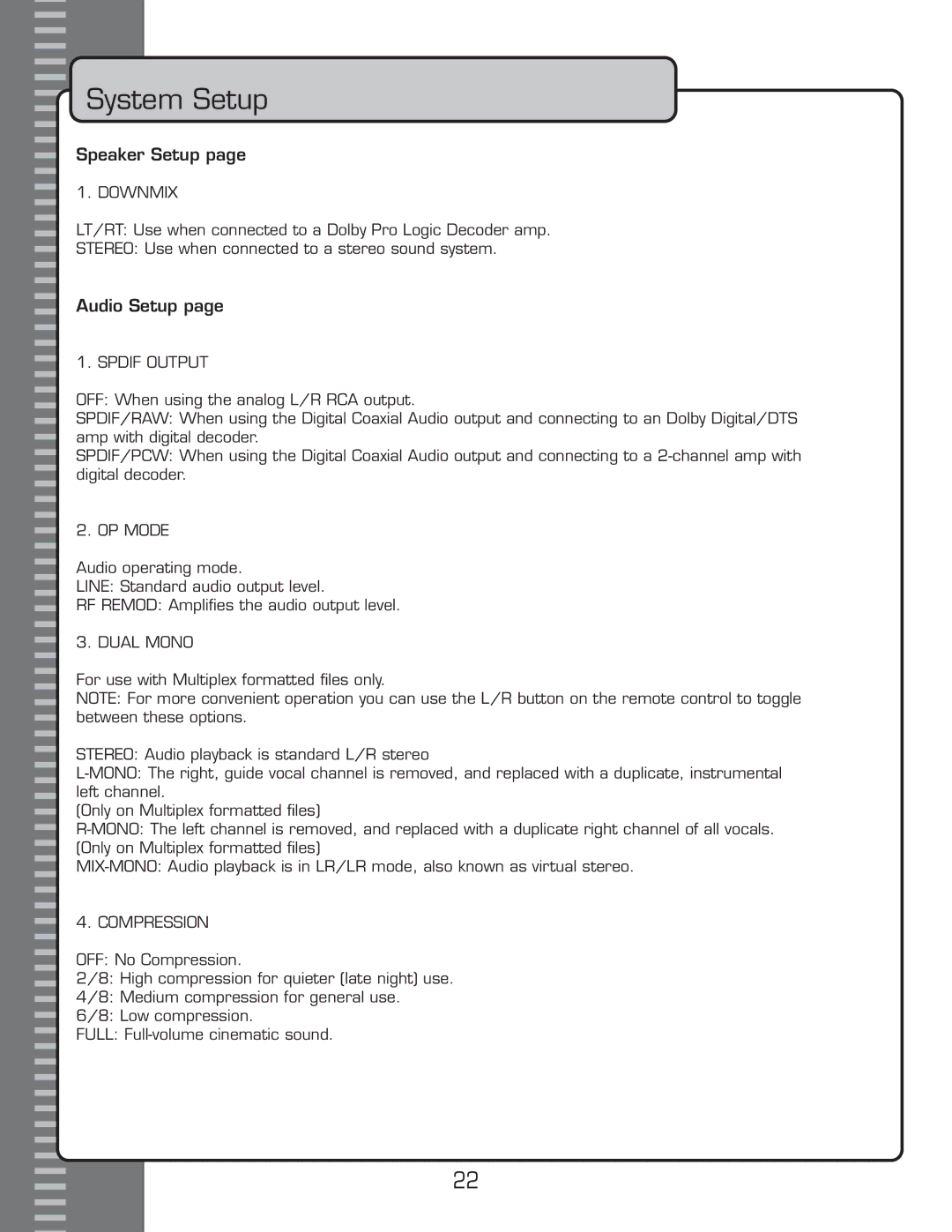 VocoPro x manual «iŽiÀÊ-iÌÕ«Ê«i, Õ`ˆœÊ-iÌÕ«Ê«i, UDIODOPERATINGPMODE .3TANDARD Audio OUTPUTDLEVEL,  .O#Ompression 