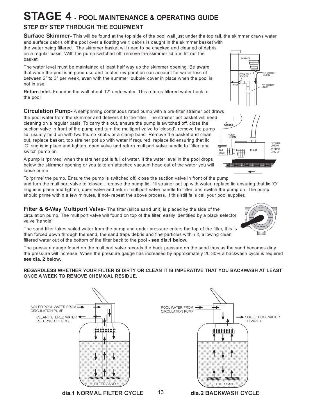 Vogue Industrial ABOVE GROUND SWIMMING POOL Stage 4 Pool Maintenance & Operating Guide, Step by Step Through the Equipment 