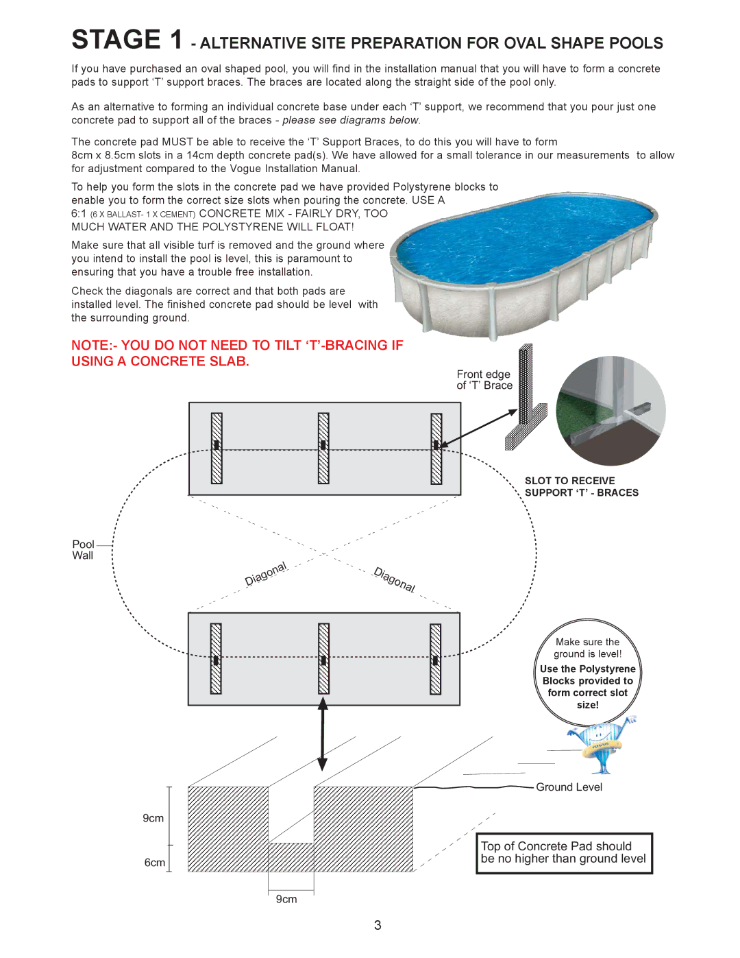 Vogue Industrial ABOVE GROUND SWIMMING POOL manual Stage 1 Alternative Site Preparation for Oval Shape Pools, Diagonal 