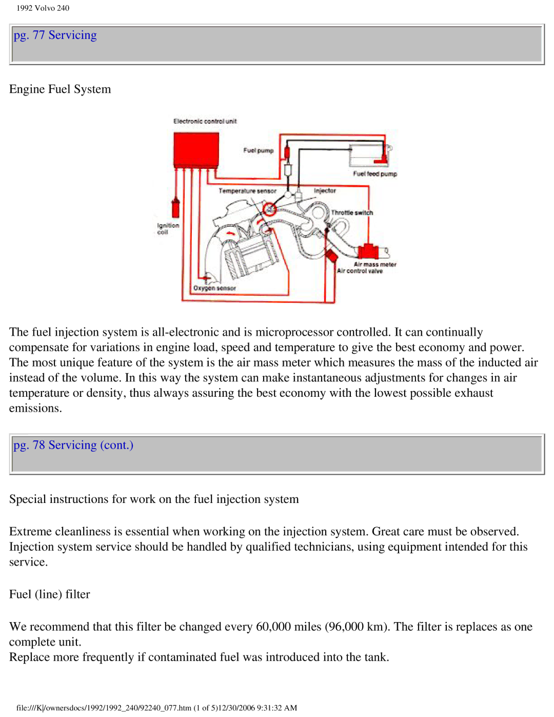 Volvo 1992 240 owner manual Pg Servicing 