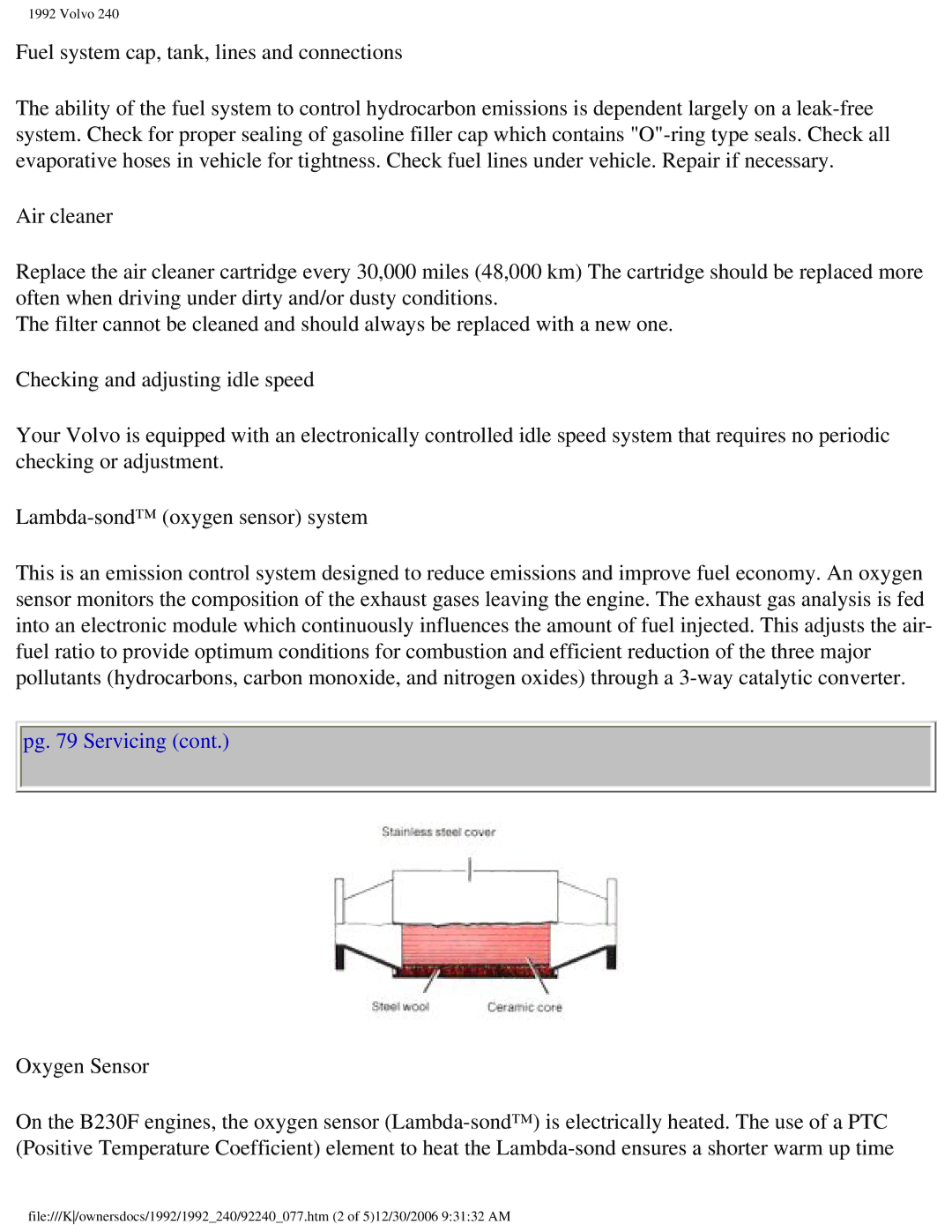 Volvo 1992 240 owner manual Pg Servicing 