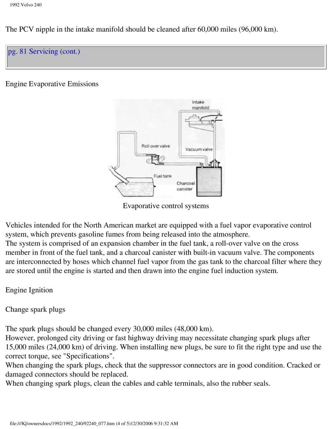 Volvo 1992 240 owner manual Pg Servicing 