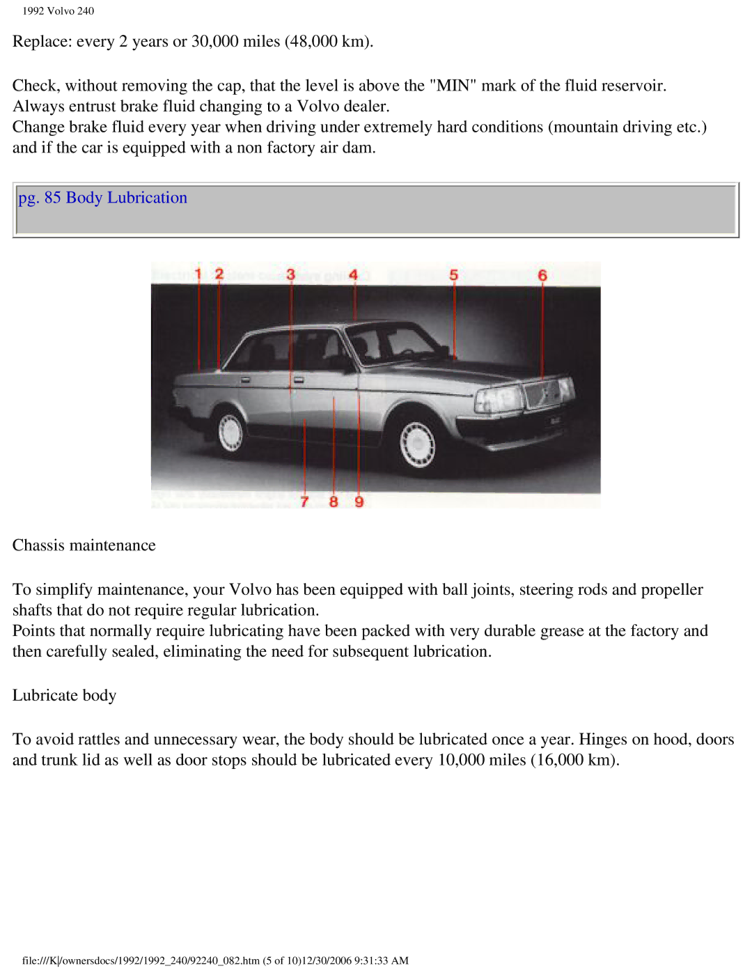 Volvo 1992 240 owner manual Pg Body Lubrication 