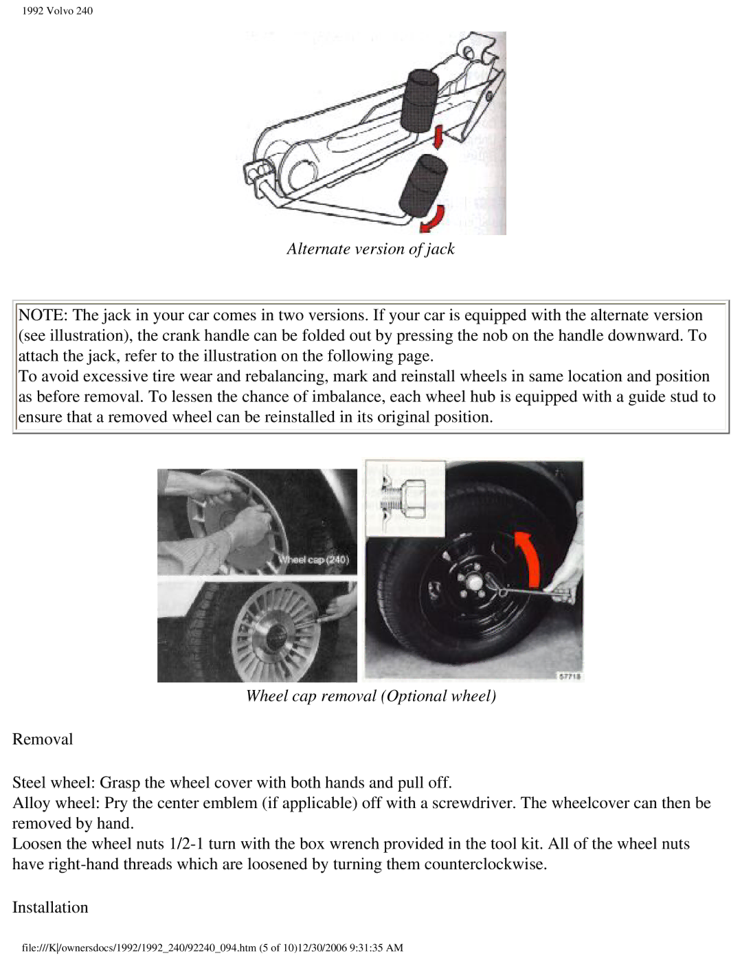 Volvo 1992 240 owner manual Alternate version of jack 